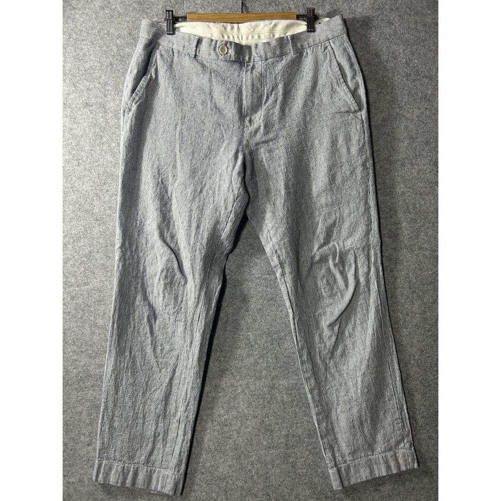 Y2K Brooks Brothers Men 36x30 Linen Cotton Seersucker Stripe Pants Blue White